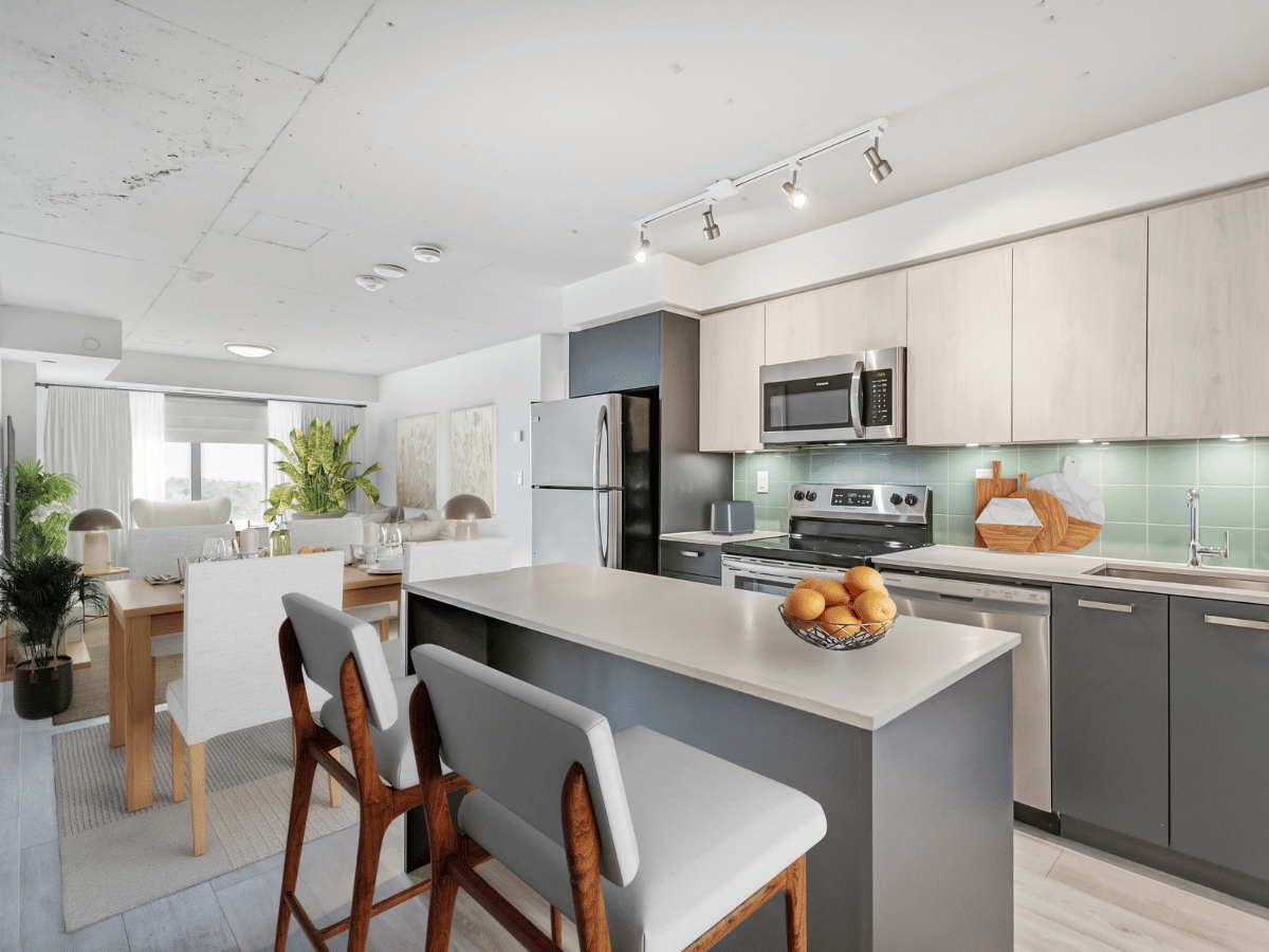 Virtually staged kitchen at 1235 Marlborough.